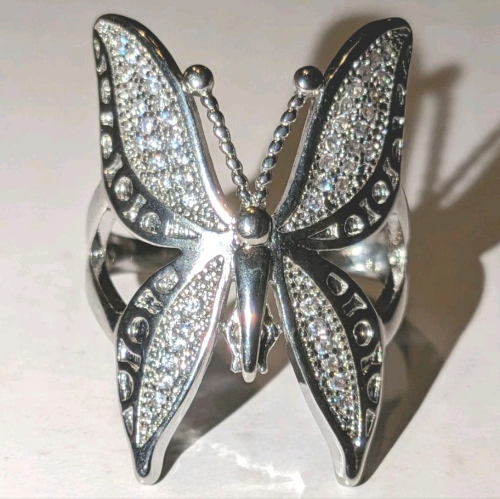 Charm Butterfly Pave Wing Statement Ring S925 2Ct Simulated Diamond Open Ring